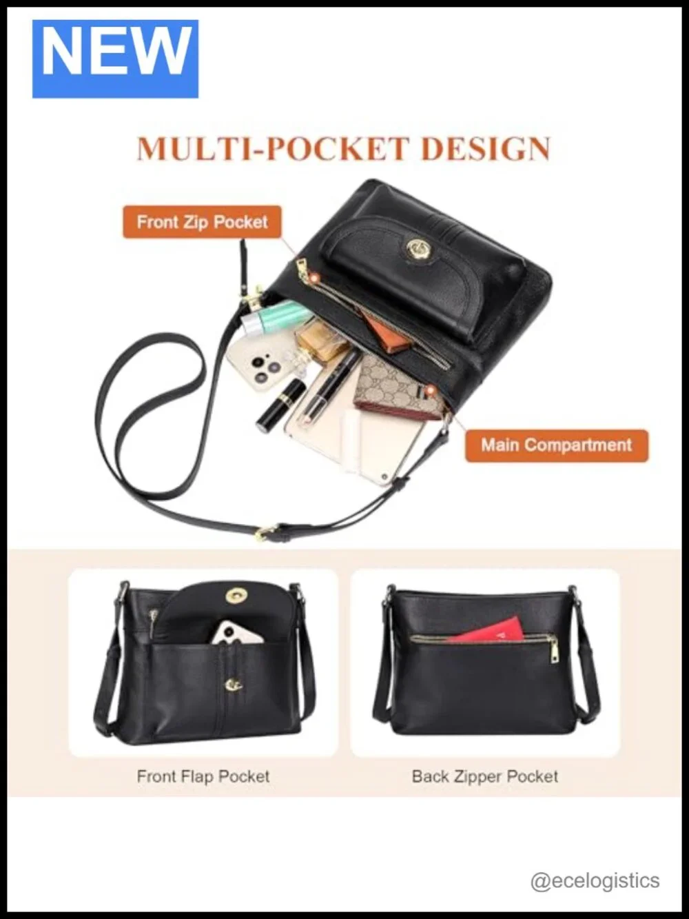 Genuine Leather Crossbody Bag for Women Square Trendy Purse